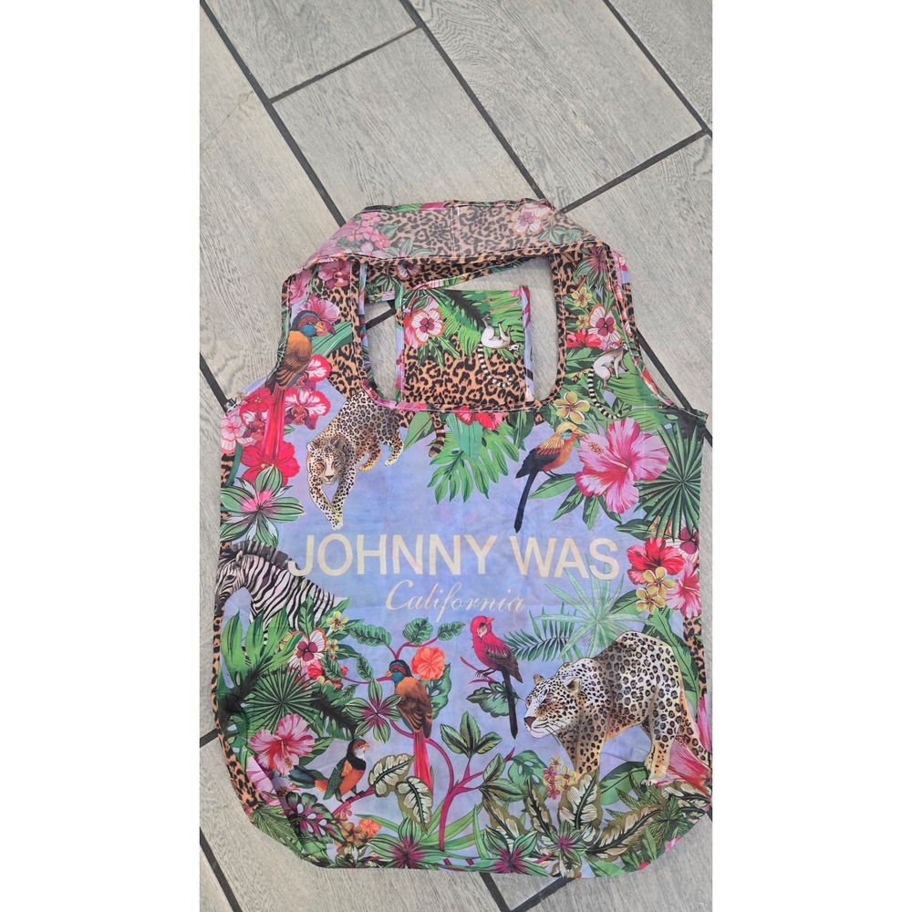 Johnny Was California Reusable Tote Bag Jungle Safari Leopard Floral Packable